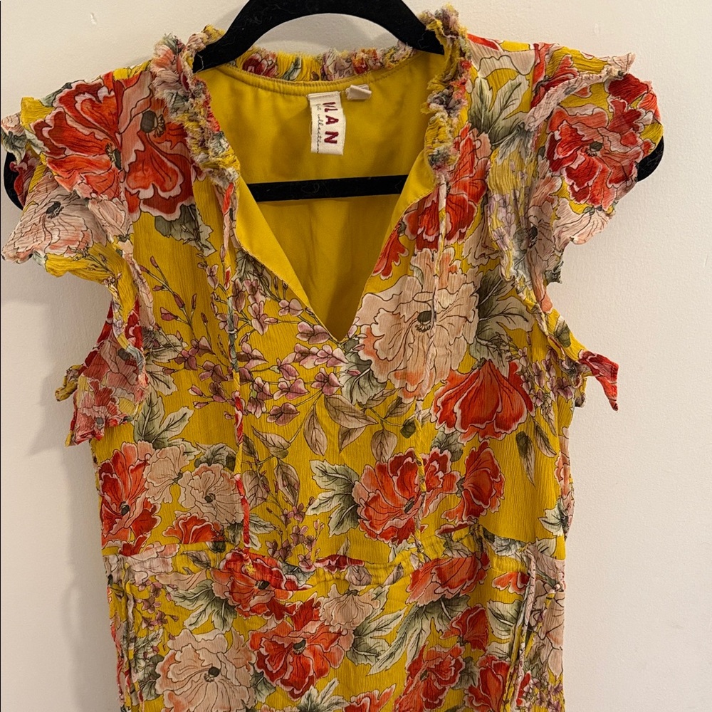 Anthropology 100% Silk Petite XS Floral Yellow Dress - Picture 5 of 7